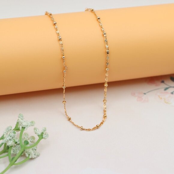 "Dainty Rose Gold Beaded Chain Necklace with Delicate Link Design , XPNL0165 - Picture 6 of 12